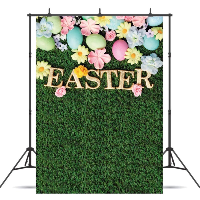 Dudaacvt 5x7ft Happy Easter Backdrops Easter Colorful Eggs Backdrop Children Kids Adult Easter Party Decorations Banner - Image 1